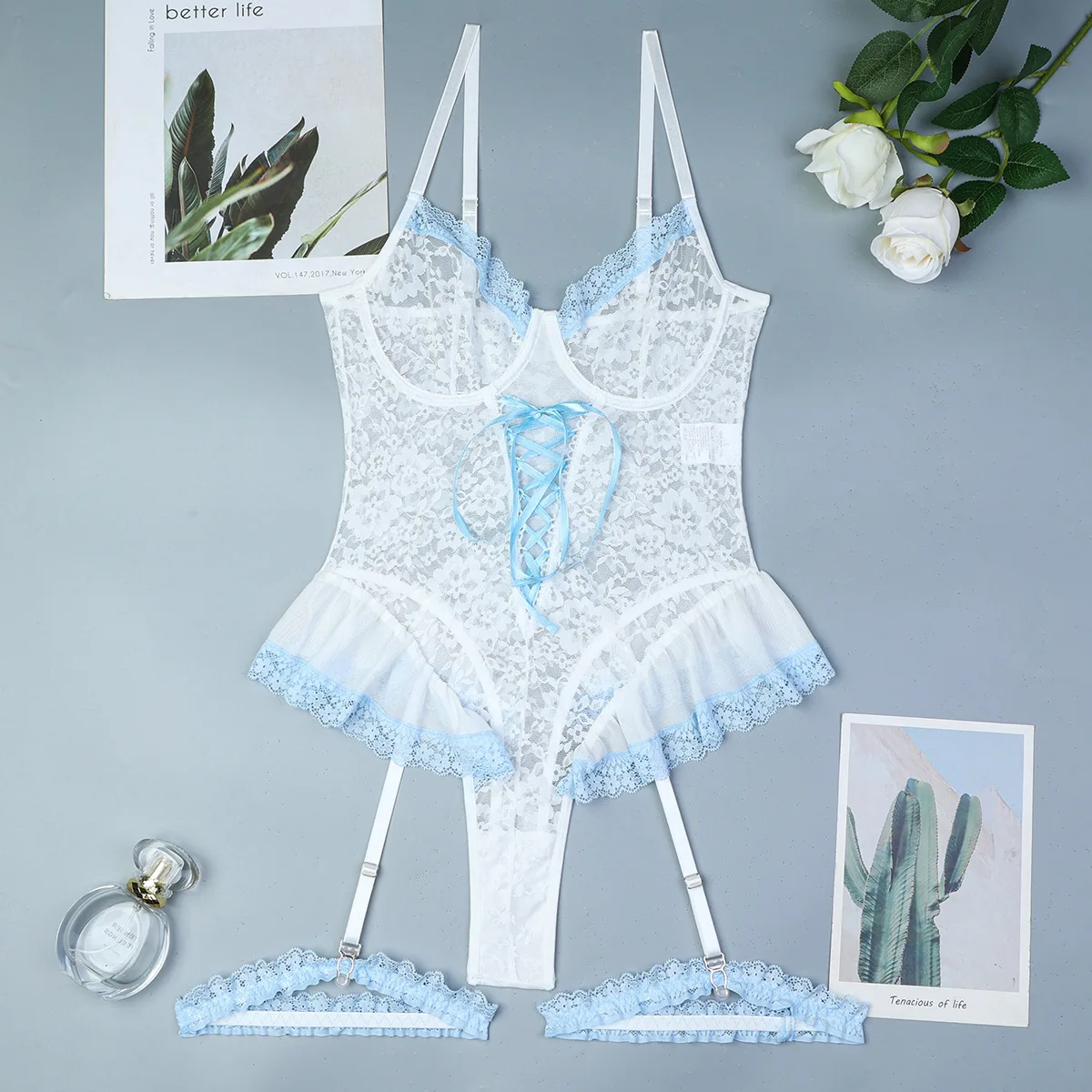 

Sexy Lace Erotic Set Women Mesh Hollow Out Lingerie Pornos Suit Bodysuit See Through Underwear Sexy Costumes