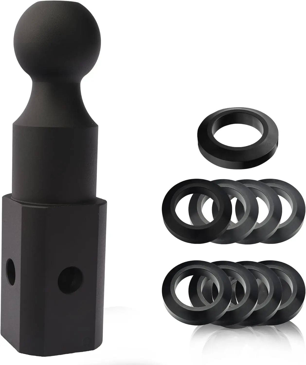 

Шаровая сцепка с подъемом «гусиная шея», шарик для прицепа 2–5/16 дюймов, 30000 фунтов, черный матовый, 9 шт. в комплекте полиуретановых шайб