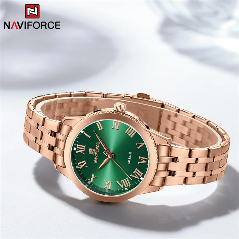 NAVIFORCE, nuevo reloj para mujer, relojes de pulsera de cuarzo resistentes al agua románticos a la moda para mujer, reloj femenino de acero inoxidable