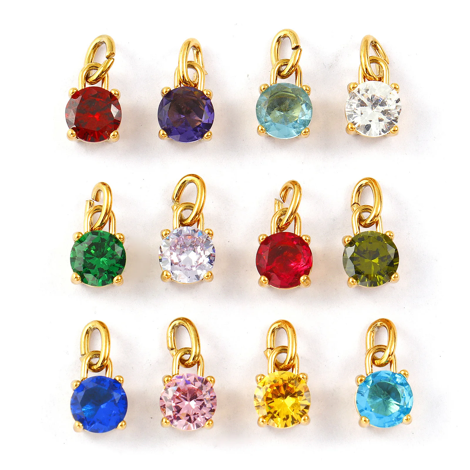 2 Stück 304 Edelstahl & Zirkonia Geburtsstein Charms 18 Karat vergoldet Mini-Anhänger für DIY-Halskettenherstellung 15 mm x 7 mm
