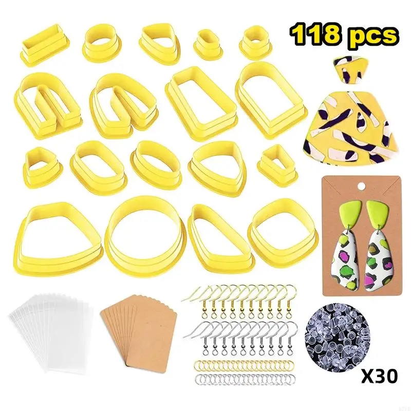 R7UF 118PCS Plastic Clay Cutters with Earring Hooks Jump Rings Earring Cards