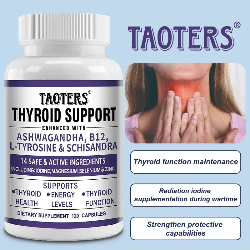 Taoters Thyroid Support Supplement - Metabolism, Mood Health, Energy and Focus Support Formula - with Vitamin B12, 120 Capsules