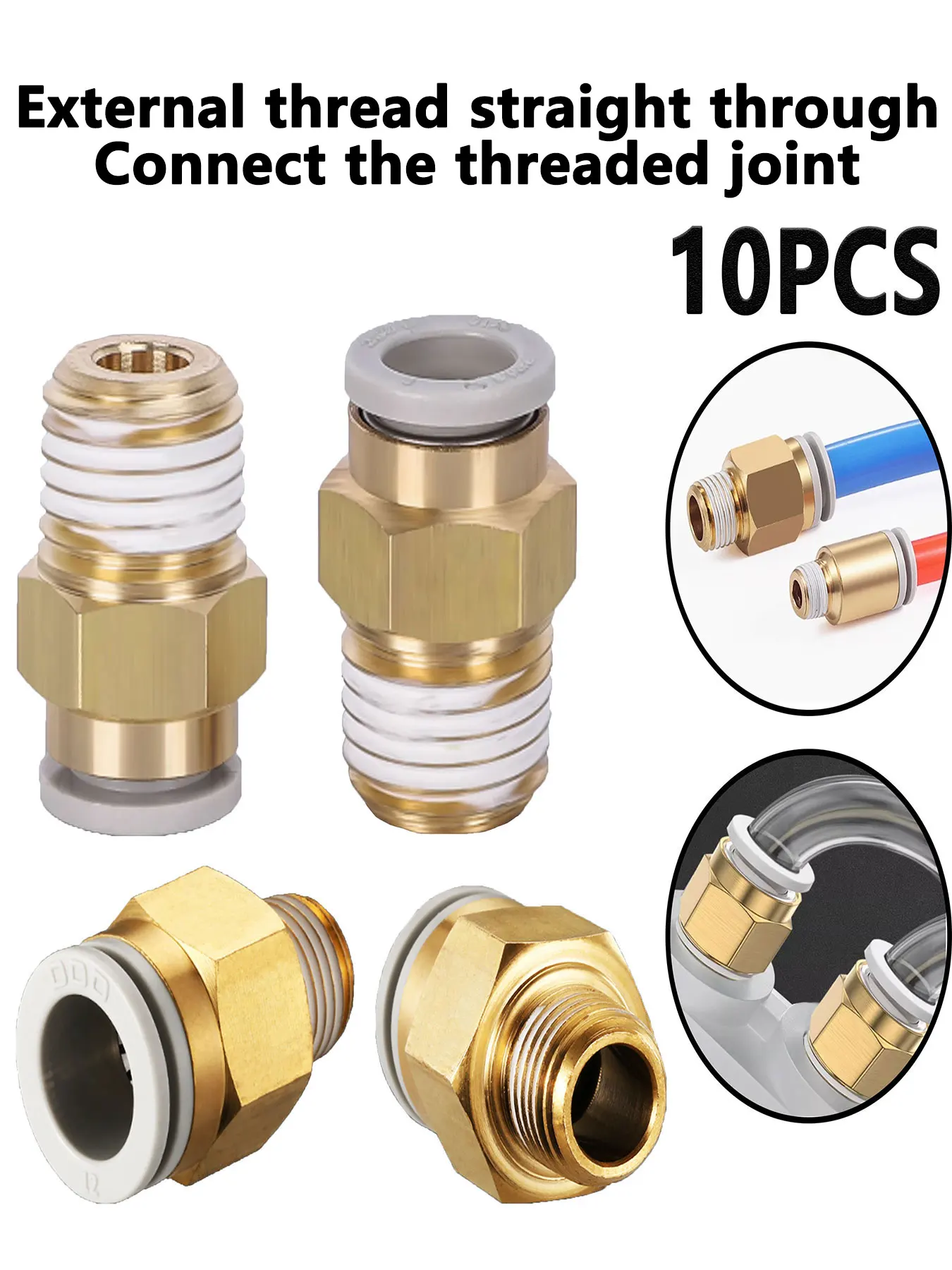 10 pièces connecteur d'air pneumatique raccord PC 4mm 6mm 8mm 10mm 12mm filetage 1/4 "1/8" 3/8 "1/2" raccords de tuyaux connecteurs rapides