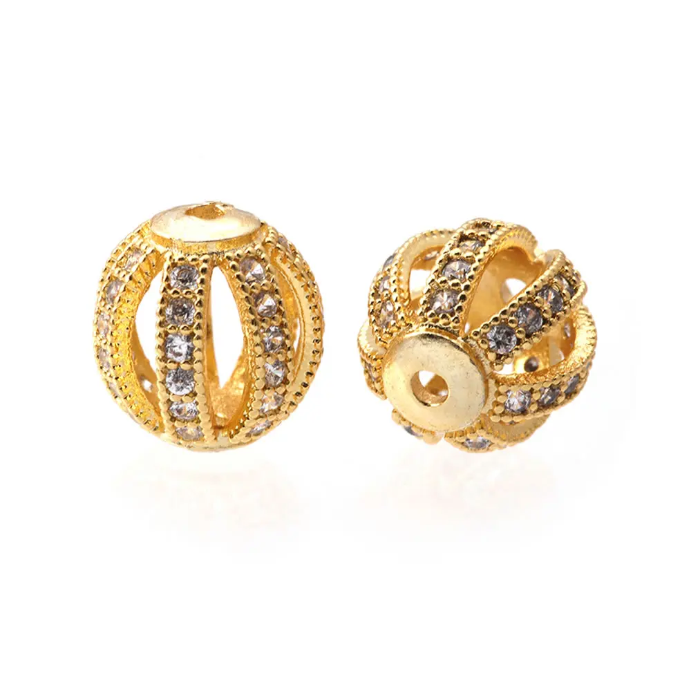 4 قطعة 18K الذهب اللون النحاس الزركون الجوف الجولة خزر عازل أساور الخرز عالية الجودة عقد دي اي واي أقراط صنع الملحقات #2