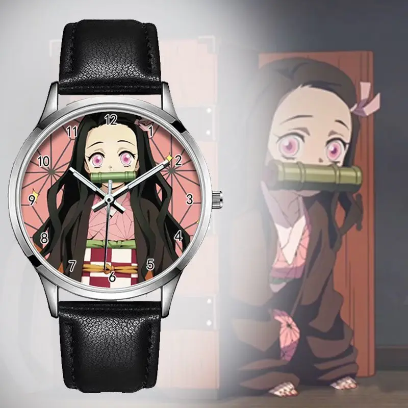 

Часы Demon Slayer, электронные часы, кварцевые часы с указателем, кожаные модные часы с героями мультфильмов Kamado Nezuko, праздничный подарок, студенческие часы