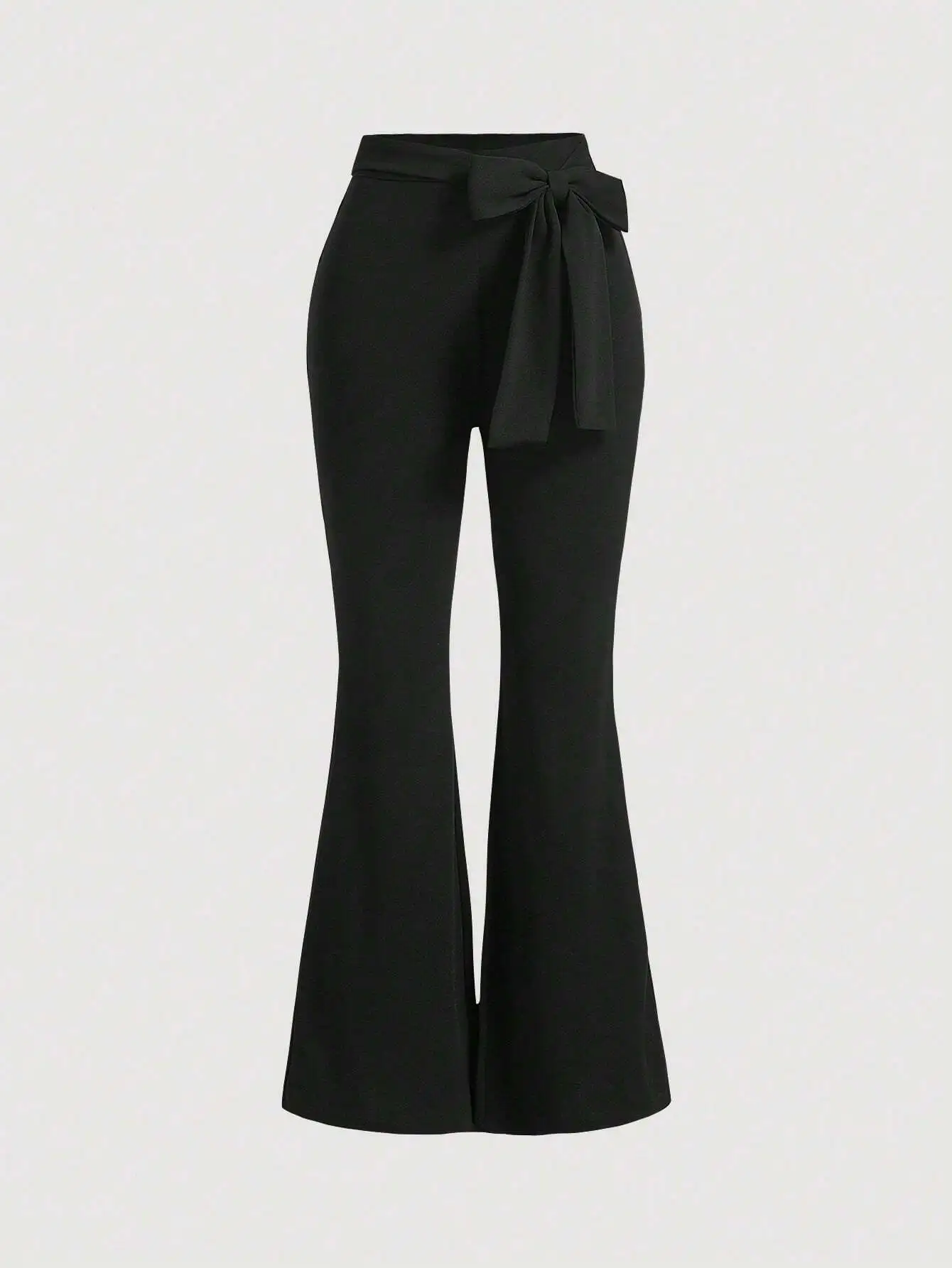 

Women's Black Flare Pants with Waist Bow Tie, Casual Summer Style