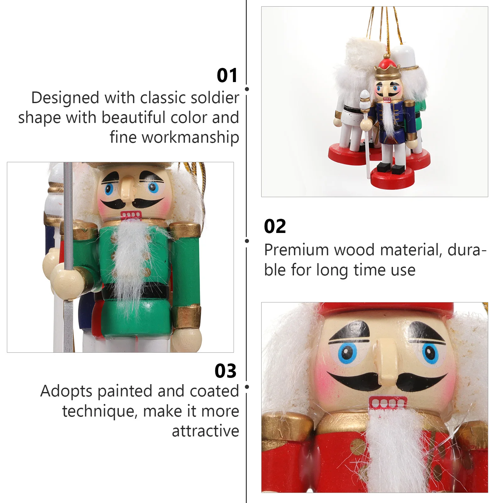 

4Pcs Wooden Nutcracker Soldier Christmas Party Decorations Colorful Desktop Window Showcase Holiday Crafts