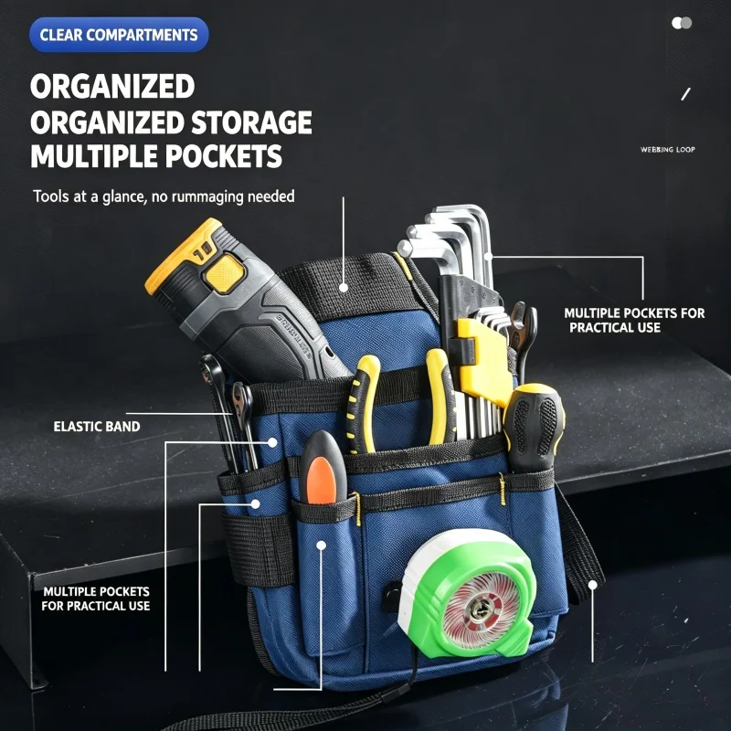 JUSTINLAU Small Tool Belt Pouch Adjustable Strap Multi‑Pocket Screwdriver Loops Carpenter Waist Bag Electrician Work Organizer