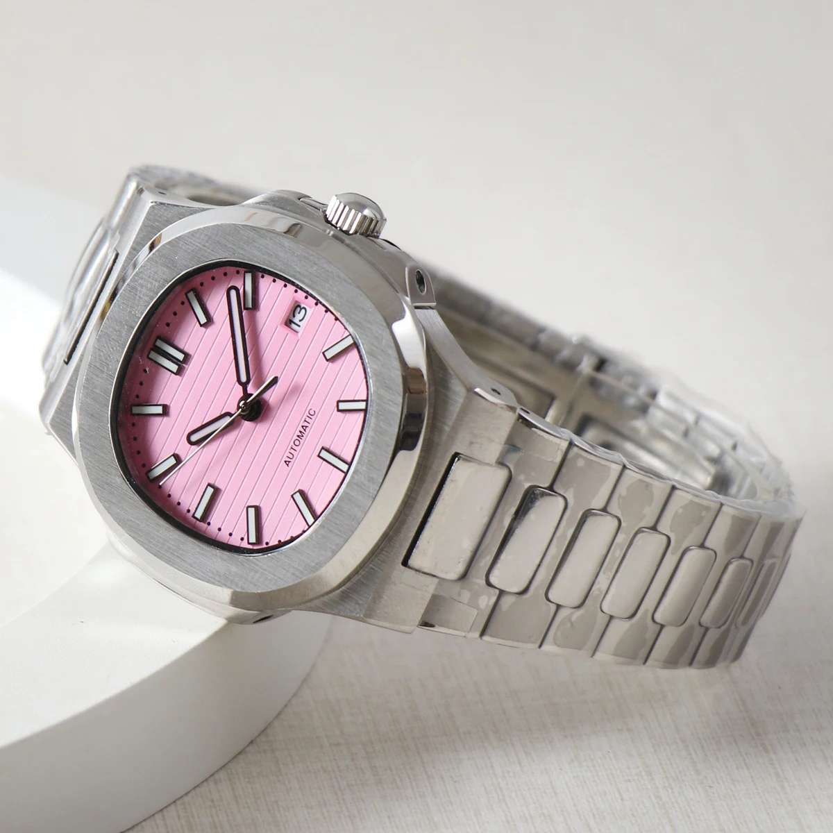 MINUTECOND-reloj con esfera degradada Rosa NH35 para hombre, cronógrafo con cristal de zafiro NH35, movimiento automático, correa de acero inoxidable, de lujo