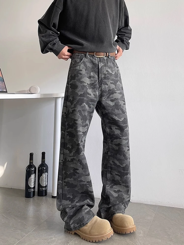 Plones de Trabajo de Camuflaje Retro Estilo Americano para Hombre, Plones Casus de Pierna Recta y Ancha de Corte L...