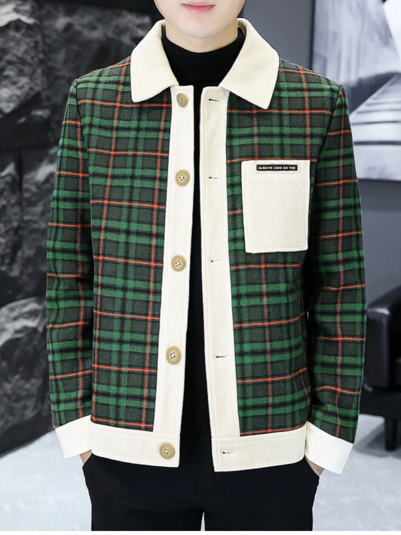 Autumn Fashion Plaid Jacket for Men Long Sleeve Casual Business Coats Social Streetwear Social Windbreaker Jaqueta Masculina