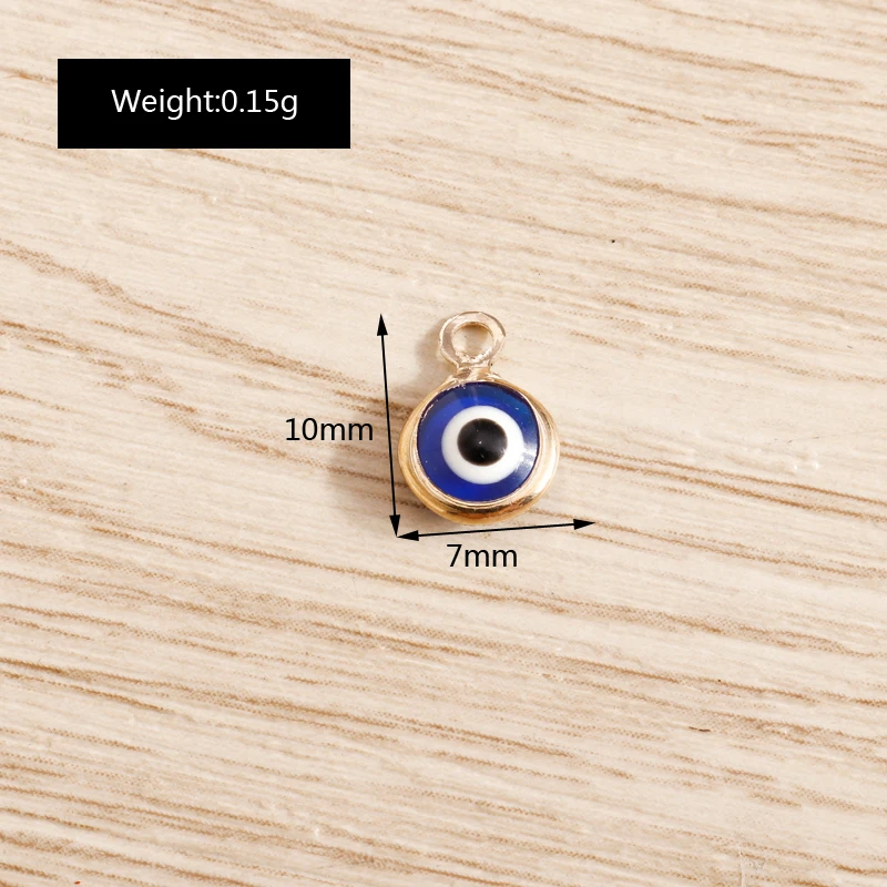 Tusember 60 Stück 7 x 10 mm kleine runde blaue böse Augen-Anhänger für DIY-Schmuckherstellung, Zubehör, handgefertigte Armbänder, Halsketten, Ohrringe – Detail 2