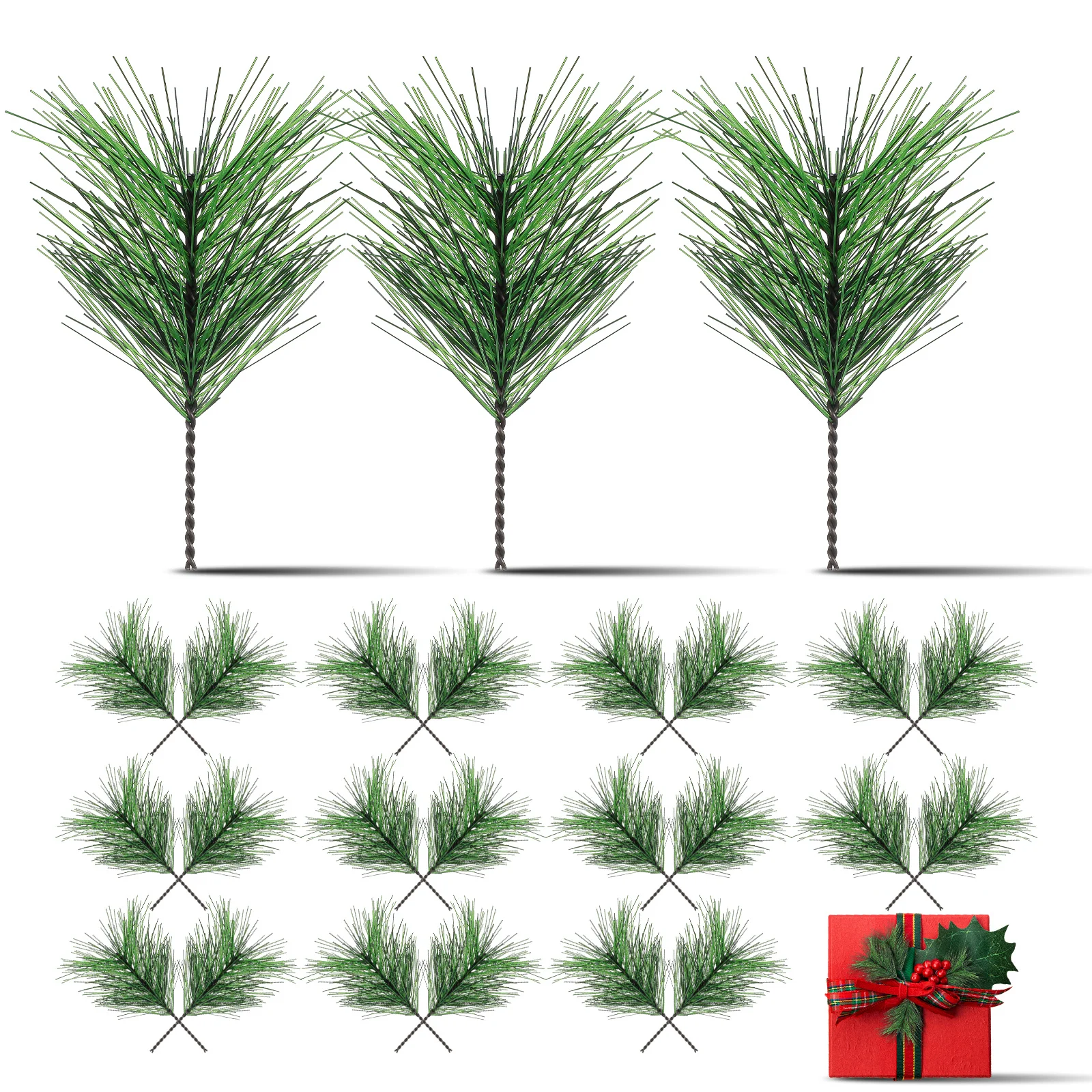 60 قطعة من إبرة الصنوبر فروع صغيرة للحرف اليدوية إكليل شجرة صناعي