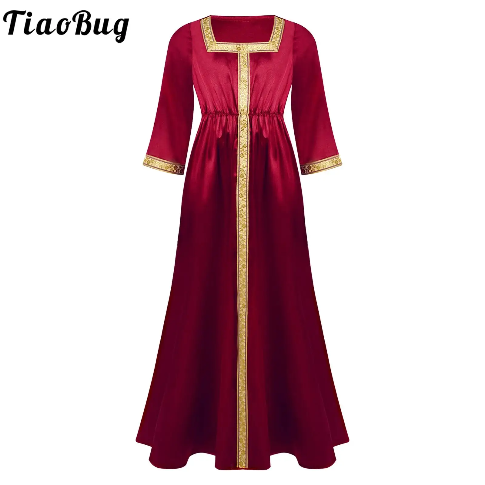 

Girls Abaya Costume Princess Dress Long Sleeve Square Neck Muslim Maxi Dress for Halloween Role Play Theme Party Masquerade