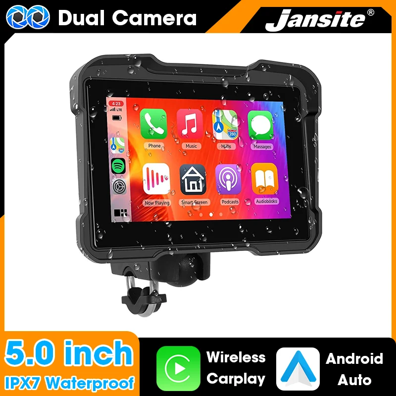 

Jansite 5 inch Portable Motorcycle Carplay Android Auto Motobike DVR Monitor IP67 Waterproof Moto Display Screen Dual Bluetooth