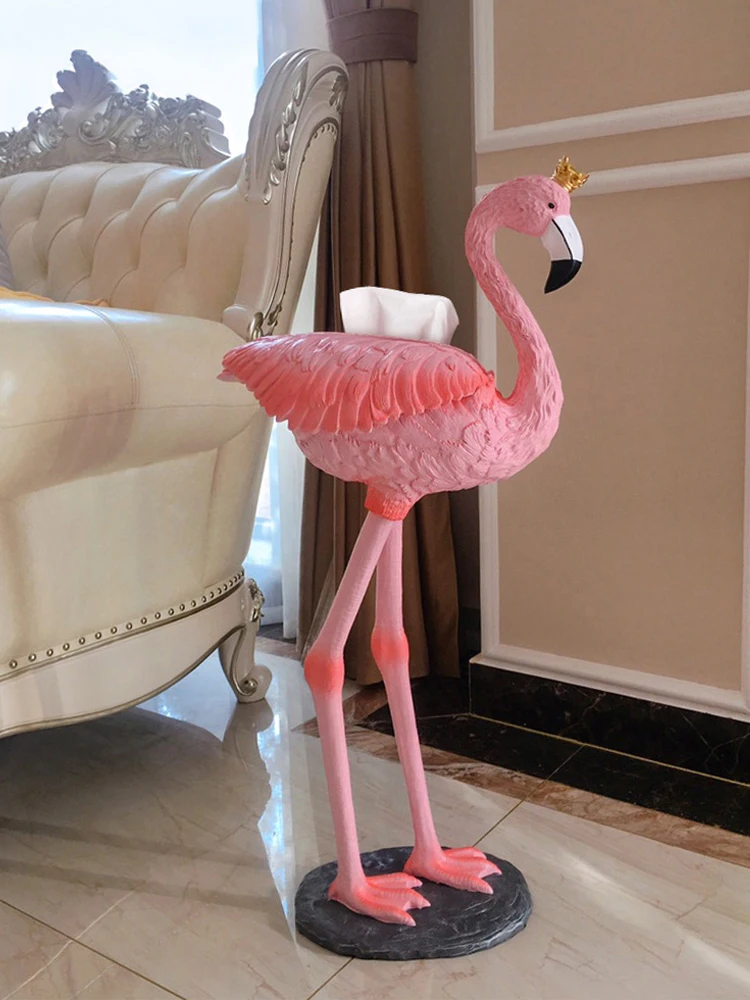 Living Room Decoration Large Flamingo Landing Sculpture Ornaments Animal Statuette Modern Art Home Design Figurines For Interior