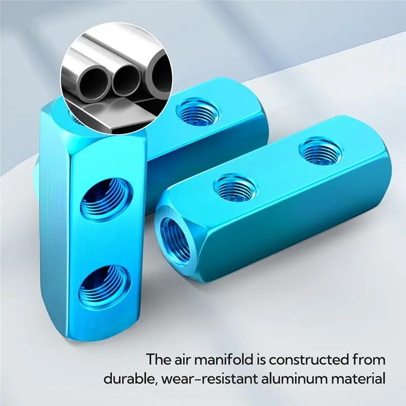 ABYO Aluminum 2-Way 5-Port Air Compressor Manifold 4Pcs With 1/4" Distribution Block Splitter