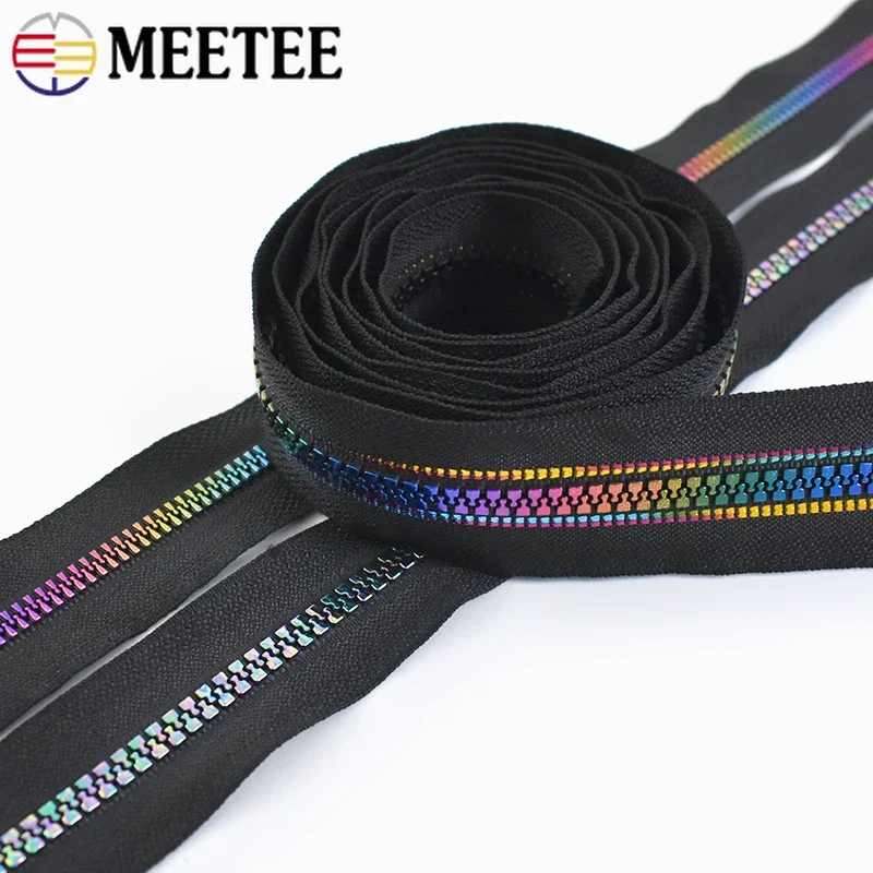 1/2/3M Meetee 5# Resin Zipper Tapes Rainbow Tooth With Zippers Heads Bags Clothes Pocket Zips Repair Kits DIY Sewing Accessories