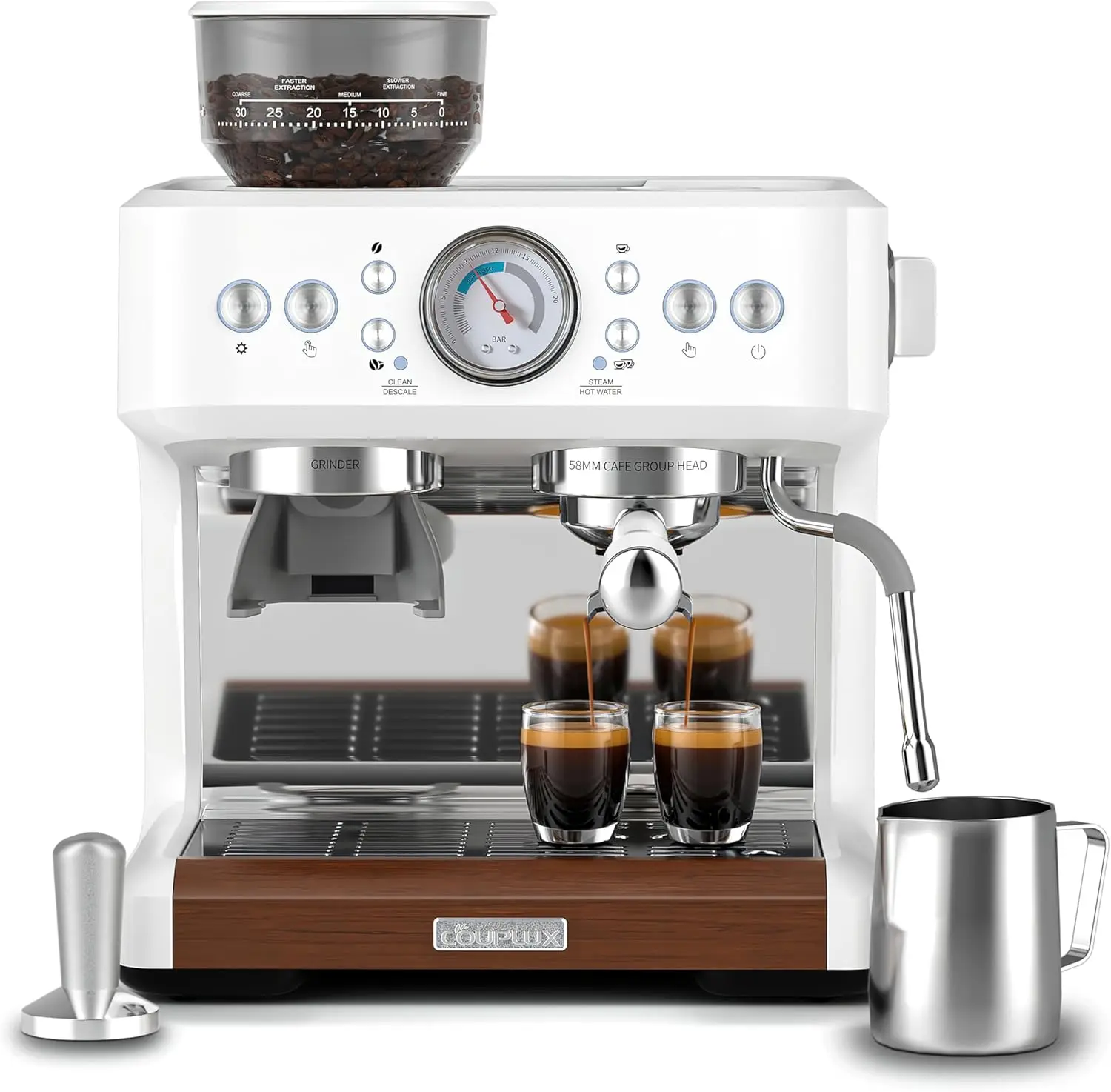 Espresso Machine, 20 Bar Dual Boiler Espresso Maker All in One Coffee Machine, Metal Cafe Espresso Machine with Grinder and