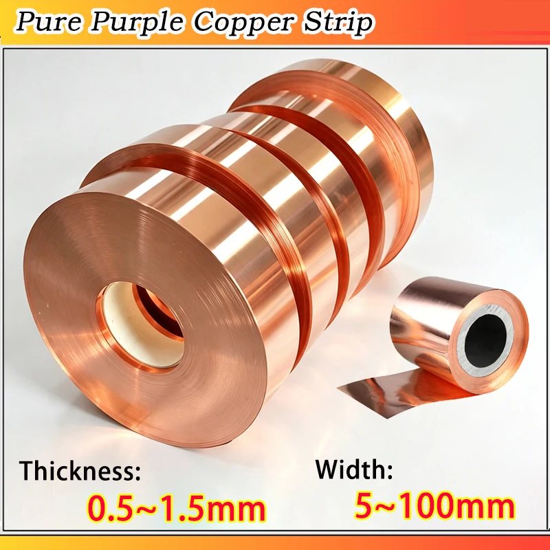 1 Meter Pure Copper Strip Coppers Sheet Metal Sheet Purple Coppers Foil Thickness: 0.5/0.6/0.8/1/1.5mm Width: 5~100mm