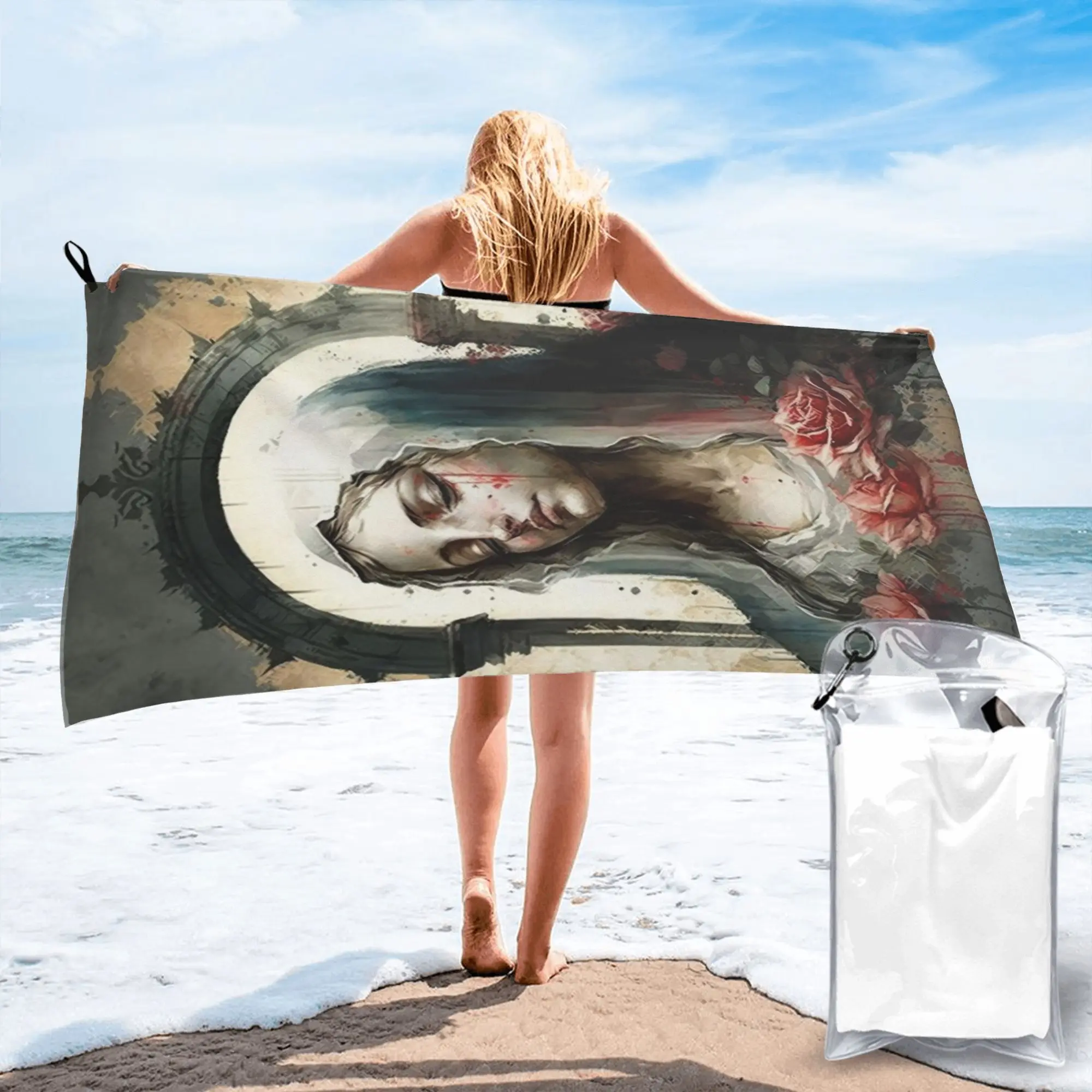 Virgin Mary Catholic Christian Mother Goddess 9 Beach Towel Soft Microfiber Quick Dry Absorbent Quick Towels For Pool