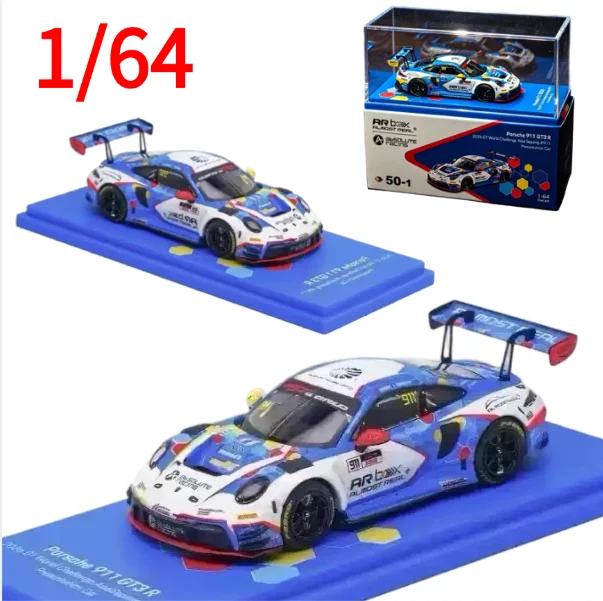 arbox-diecast-1-64-scale-911gt3-sepang-white-blue-livery-car-model-alloy-porsche-play-vehicles-collectible-model-cars-boy-gift