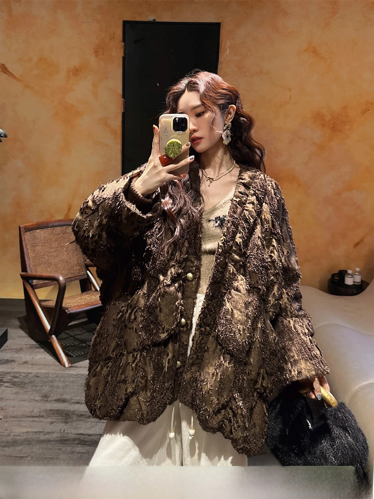 

Женское зимнее пальто Sanji Bla Flower с текстурным принтом, стеганое, на пуху, теплое, с длинными рукавами, для повседневной носки, в корейском стиле