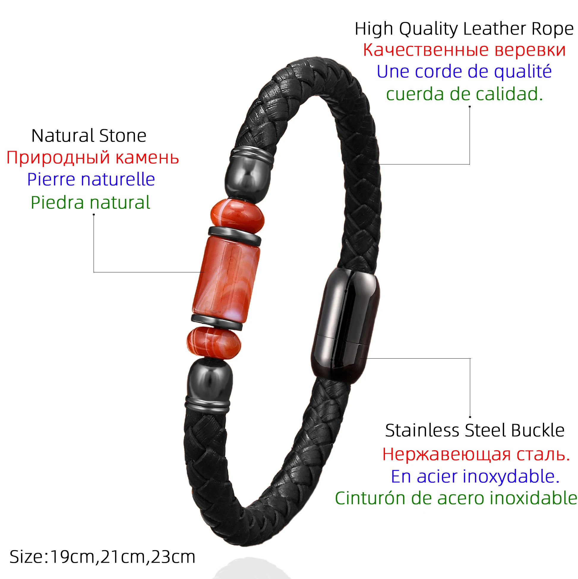 Multicolor Natural Stone Beaded Crystal Bracelets Braided Leather Rope Bangles Stainless Steel Magnetic Jewelry and Accessories