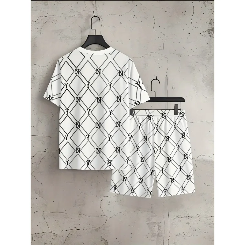 2025 Men's Daily Leisure Sports Street Wear Summer Personalized 3D Printed Round Neck Short Sleeved T-shirt Shorts Set