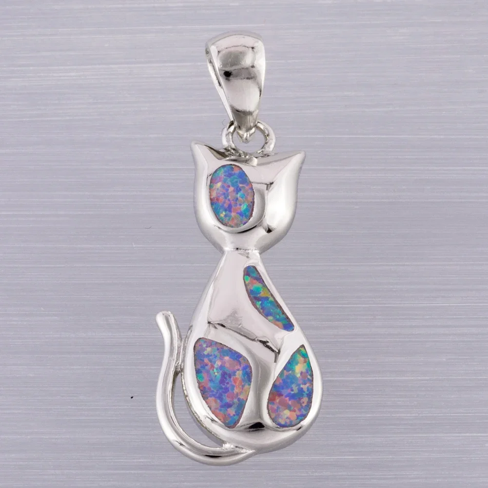 KONGMOON Ragdoll Cat Lavender Purple Fire Opal Silver-Plated Jewelry for Women Pendant for Necklace