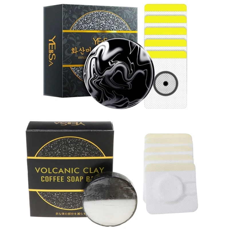 

60g Volcanic Clay Coffee Slimming Soap Bar with Navel Sticker Reduce Bloating Weight Loss Whitening Anti Cellulite Minerals Body