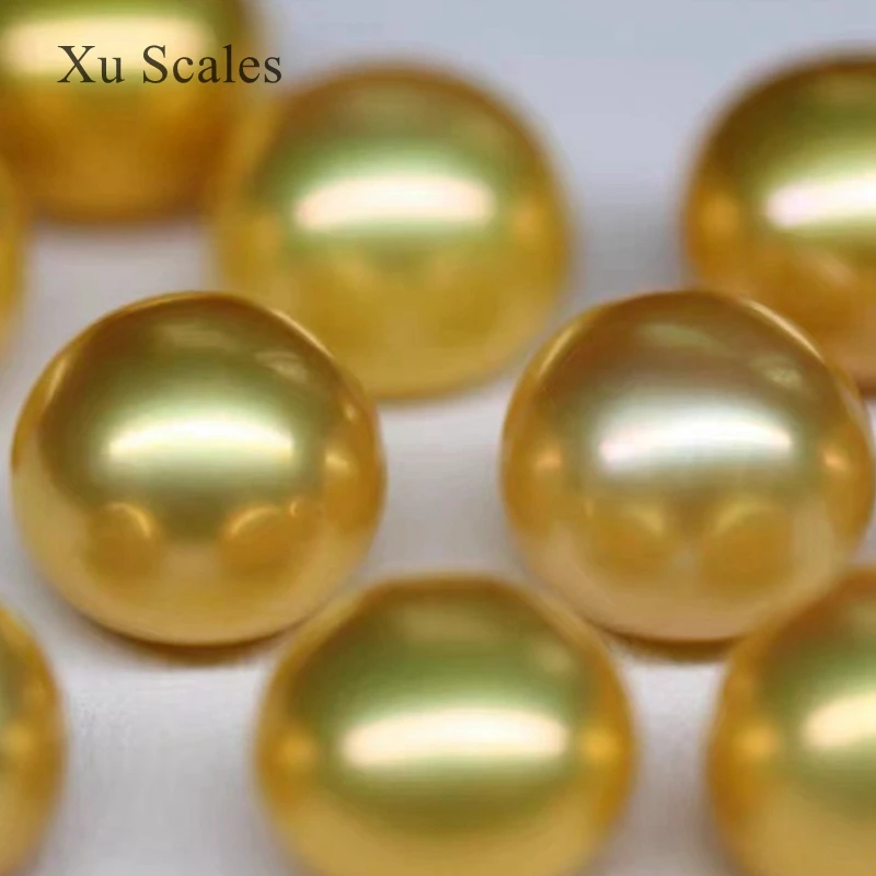 DIY Anting-Anting Cincin Mutiara Emas Optimasi Air Tawar Alami Setengah Lubang Partikel Manik Telanjang Longgar Bulat Datar Jenis Roti Kukus