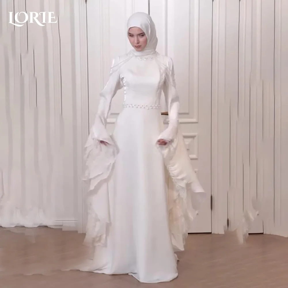

LORIE High Collar A-Line Muslim Wedding Dress Long Sleeve Corset Bridal Gown Customized Backless Bride DressSaudi Dress Dubai