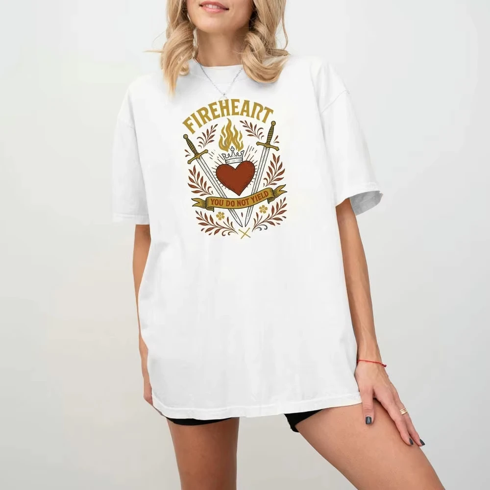 

Women Fireheart Throne of Glass Sublimation Comfort Shirt Unisex Top Vintage Dark Academia Bookish Literary Shirt Streetwear