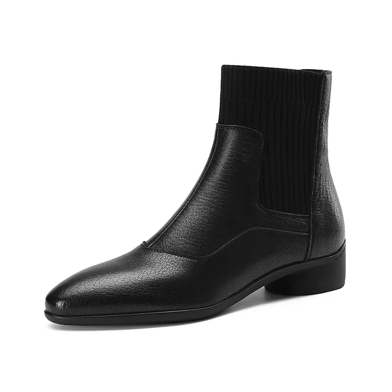 

2025 Autumn High Heel Women Boots Genuine Leather Ankle Boots Modern Boots Round Toe Leather Shoes Western Chelsea Ladies Shoes