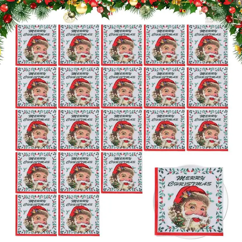 Holiday Paper Napkins Decorative Napkin Christmas Napkins 20-Count Holiday Napkins Beverage Napkins Santa Printed Winter Paper