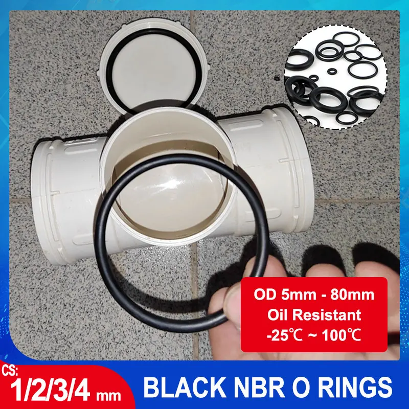 

50pcs Black NBR O-ring Thickness CS1 2 3 4 mm OD 5~80mm Nitrile Butadiene Rubber 100℃ Oil Resistant O Ring Seals Gasket