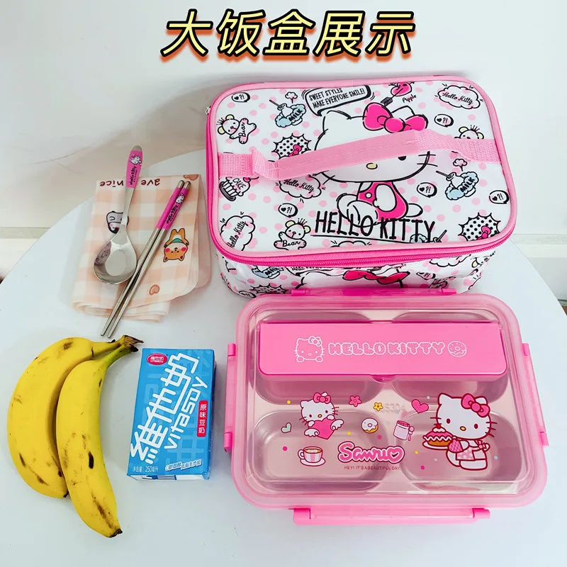 Kawaii Sanrio Lunch Bag Anime Cinnamoroll Kuromi My Melody Lunch Bag Cute Picnic Thermal Breakfast Box Girl Convenient Lunch Box