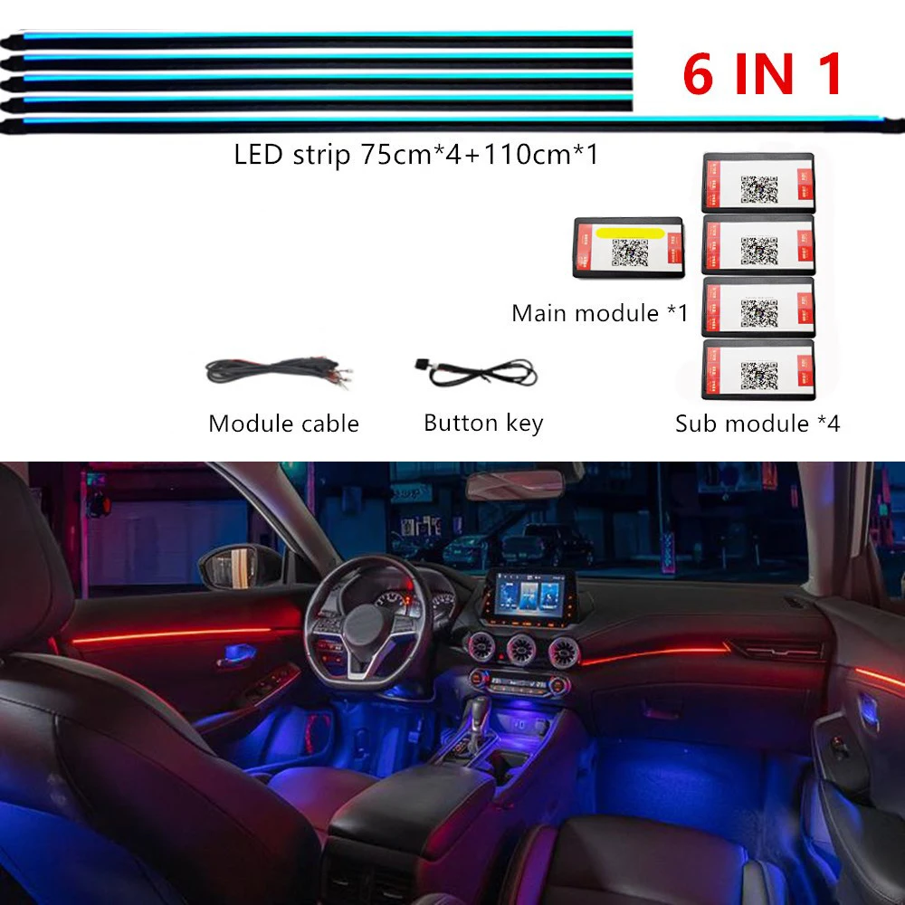 LED Symfonie Auto Omgevingslicht 64 RGB Interieur Acryl Lichtgeleider Glasvezel Auto Decoratie Sfeer 18/14/10/6in1 Universeel