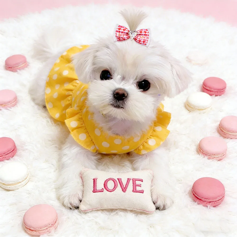 60PCS Heart Print Dog Bows For Valentine's Day Lace Decoration Diamonds Puppy Bows Sweet Pet Supplies For Dogs Grooming Supplies