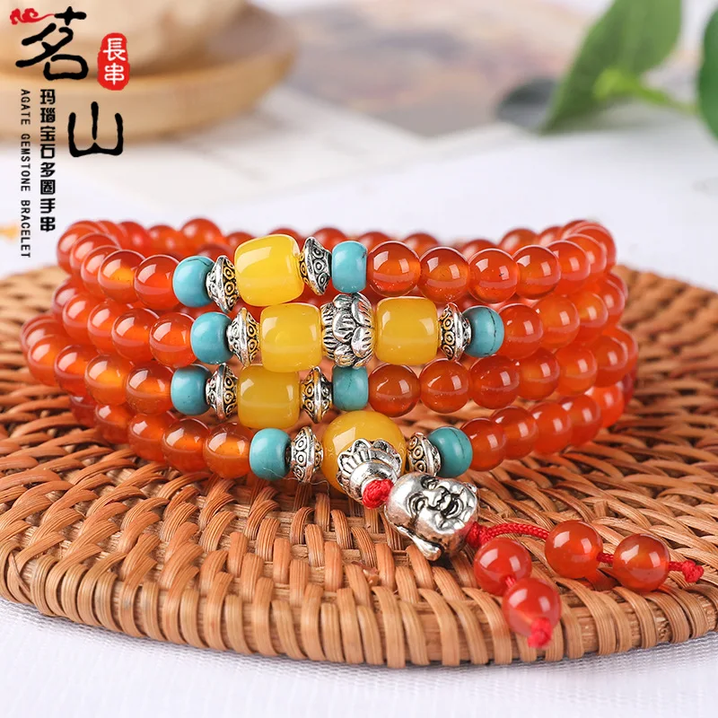 

Natural Agate 108 Buddha Heads Men's and Women's Bracelets, Fashion Lucky Jewelry, Gifts