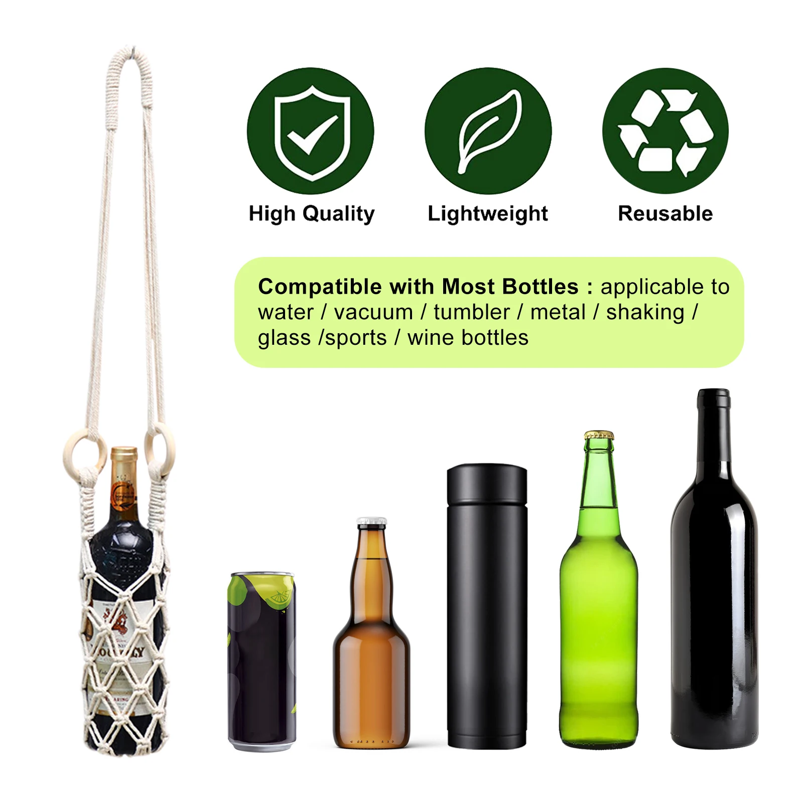 Macrame Wine Bottle Carrier Cotton Hanging Water Bottle Net Bag with Hooks Portable Bottle Storage Holder DIY Wine Accessories