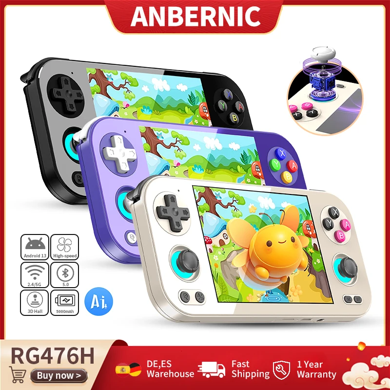 Console de jeux rétro portable Anbernic RG476H, écran tactile multipoint LTPS de 4,7 pouces, 5000 mAh, RG 476H, lecteur de jeux vidéo Android, AI WIFI