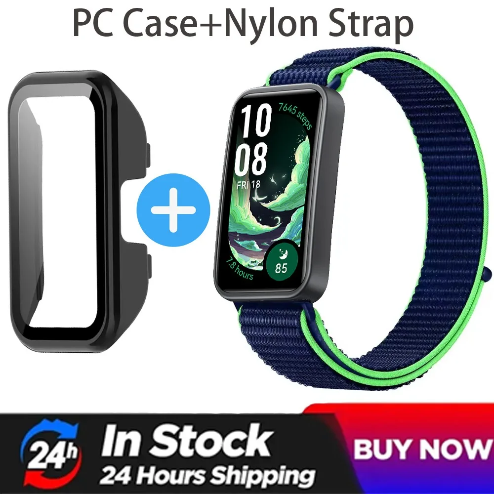 PC-Gehäuse + Nylonband für Huawei Band 10, 9, 8, Anti-Fall-Schutz, Stoßstangenschale, atmungsaktives Armband für Huawei Band 9, 8 Gürtel