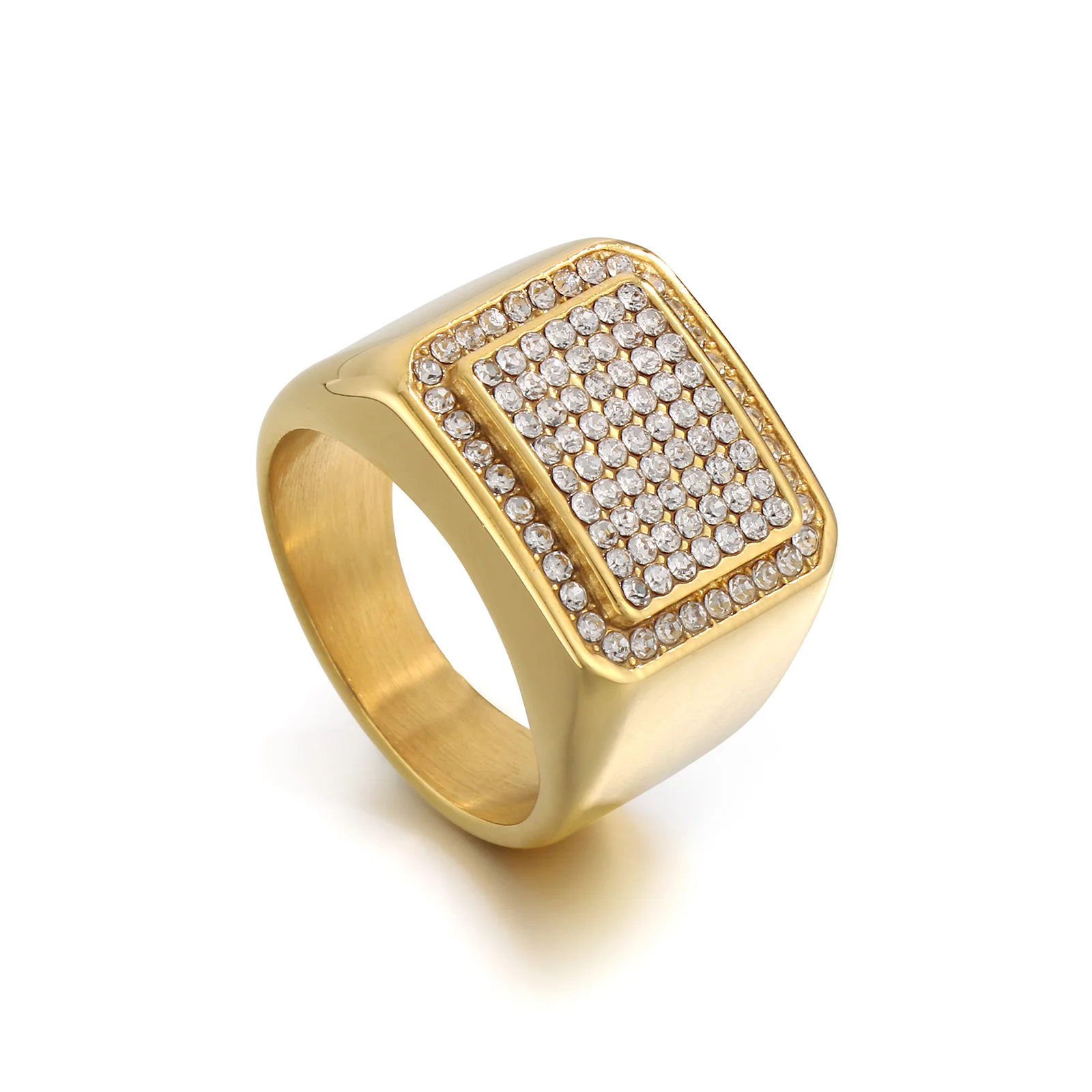 Fongten Stainless Steel Rings For Men Rhinestones Light Luxury Metal Geometric Aillons Halloween Gift Jewelry Accessories New