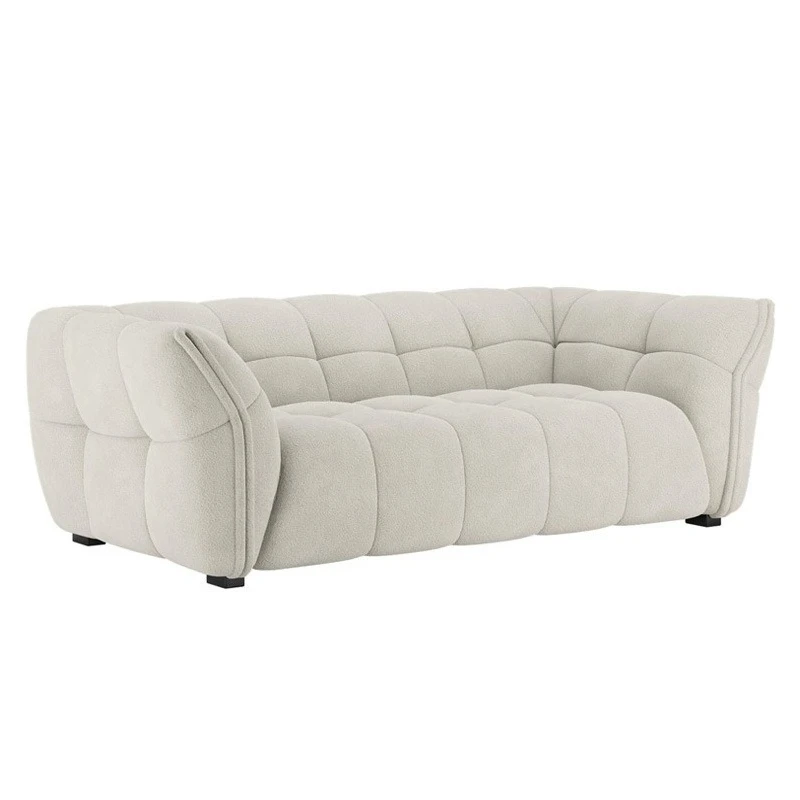 

Lamb wool fabric sofa, simple petals, three people in the living room, cream wabi sofa