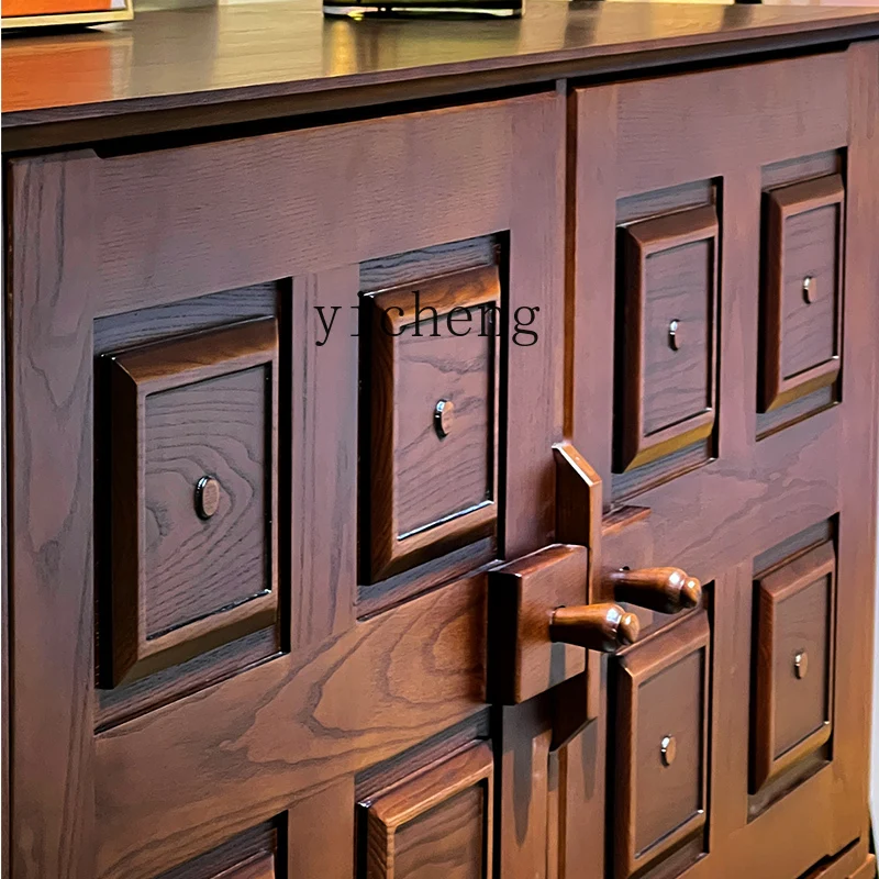 Zz button cabinet middle ancient solid wood dining side cabinet storage ash wood porch cabinet