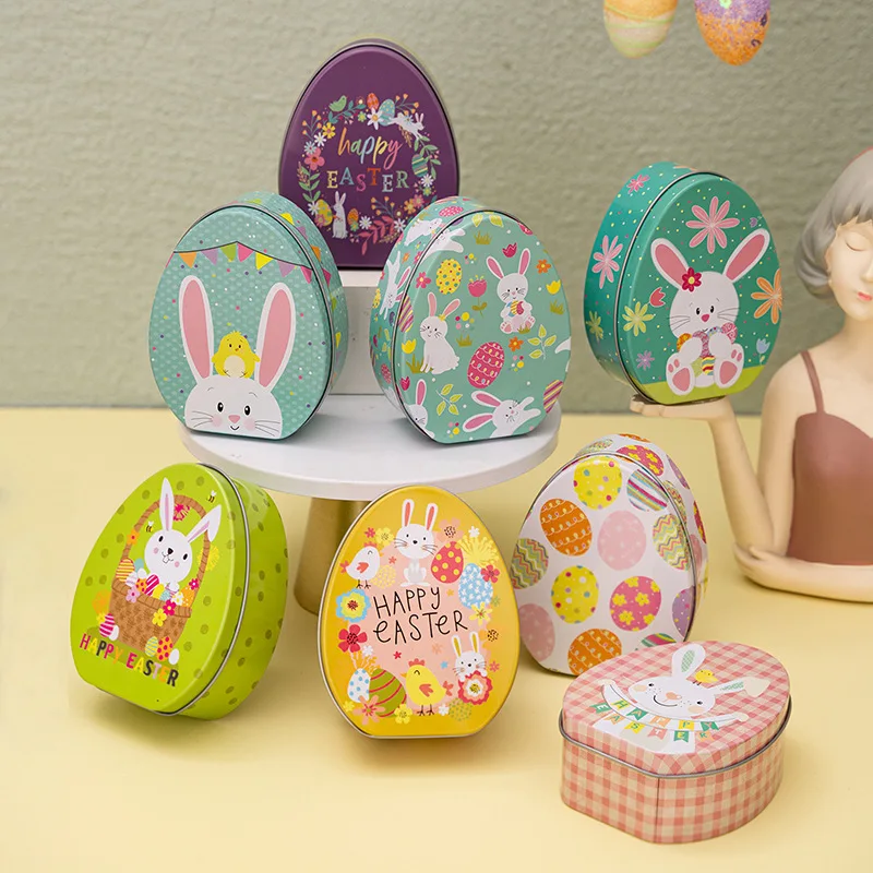 Mini Bunny Egg Candy Boxes Metal Easter Gift Case Cartoon Rabbit Tinplate Box Cookie Packaging Holder Jewelry Box