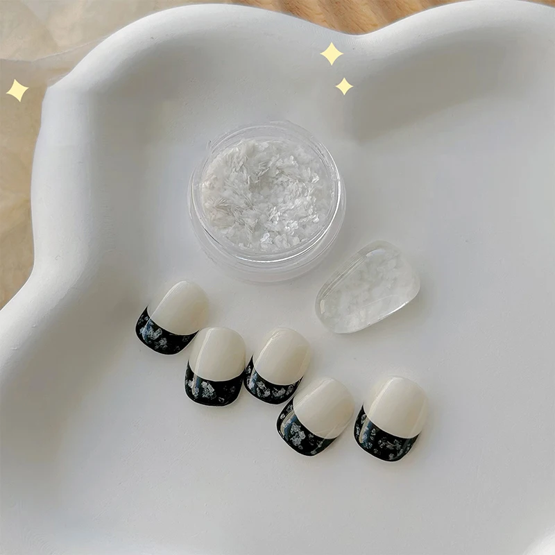 1 caja de polvo de purpurina de cáscara de huevo blanco y negro, huevo de codorniz, lentejuelas irregulares, polvo de Color de mineral Natural, accesorios de decoración para uñas