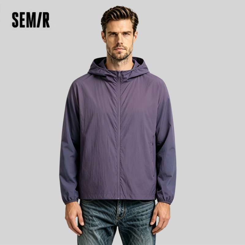  Semir Jacket Men 2024 Summer New Coat Simple Solid Color Hooded Couple Wear Rotator Sleeve Light Sun Protective Clothing 